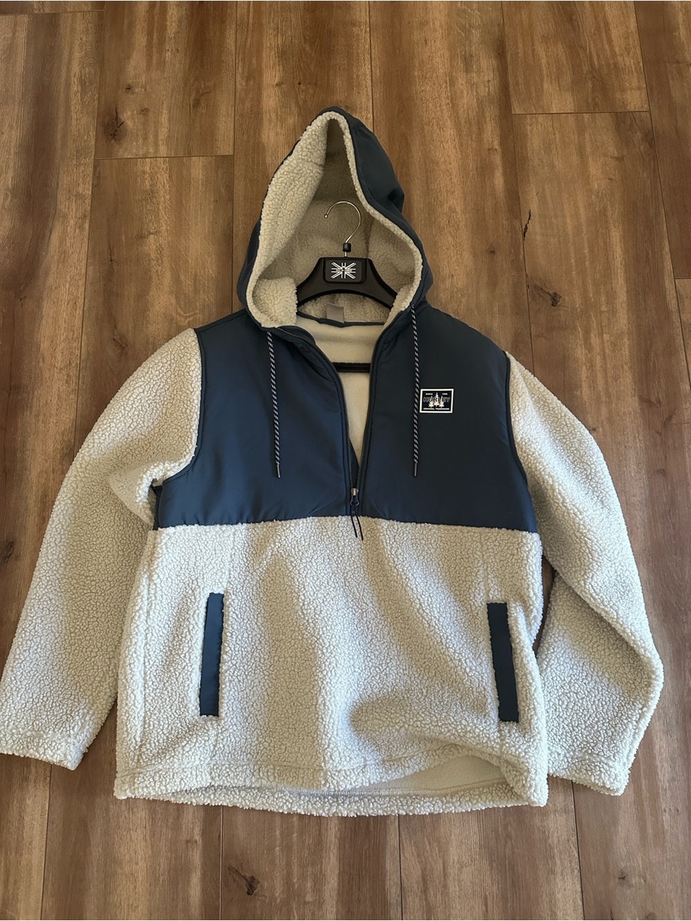 Hurley Navy and Cream Sherpa Half-Zip Hoodie